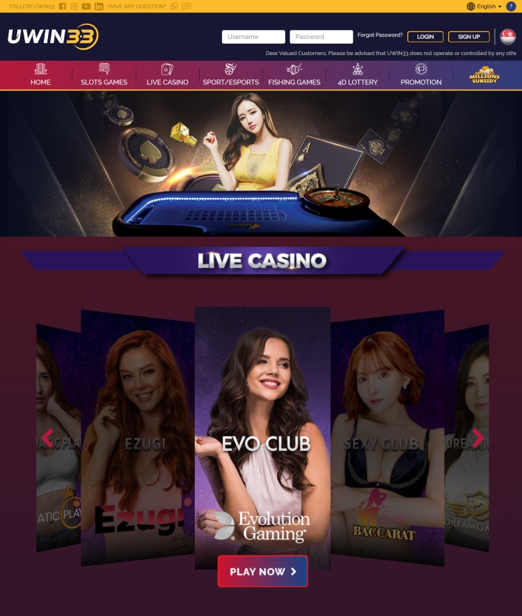 Example of UWIN33 Casino catalog