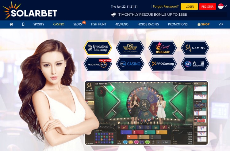 Example of Solarbet Live Casino offering