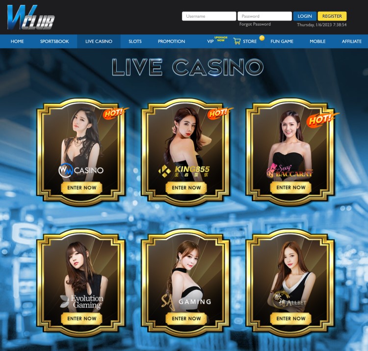 A picture taken from WClub casino Live Dealer lobby
