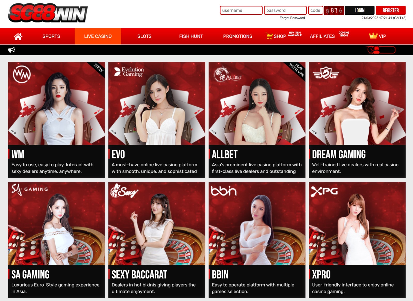 Example Of SG88WIN casino Singapore games