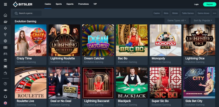 Example of Bitsler live casino options