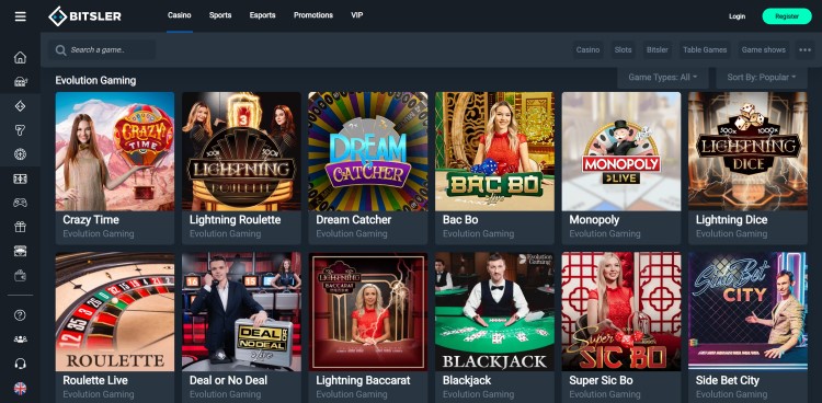 Example of Bitsler live casino options