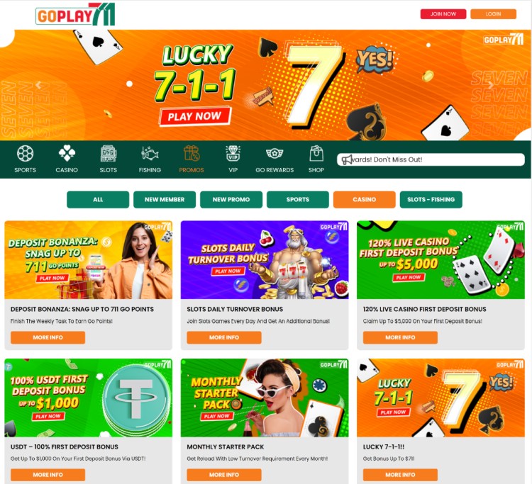 List of GoPlay711's bonuses for Singaporean casino players